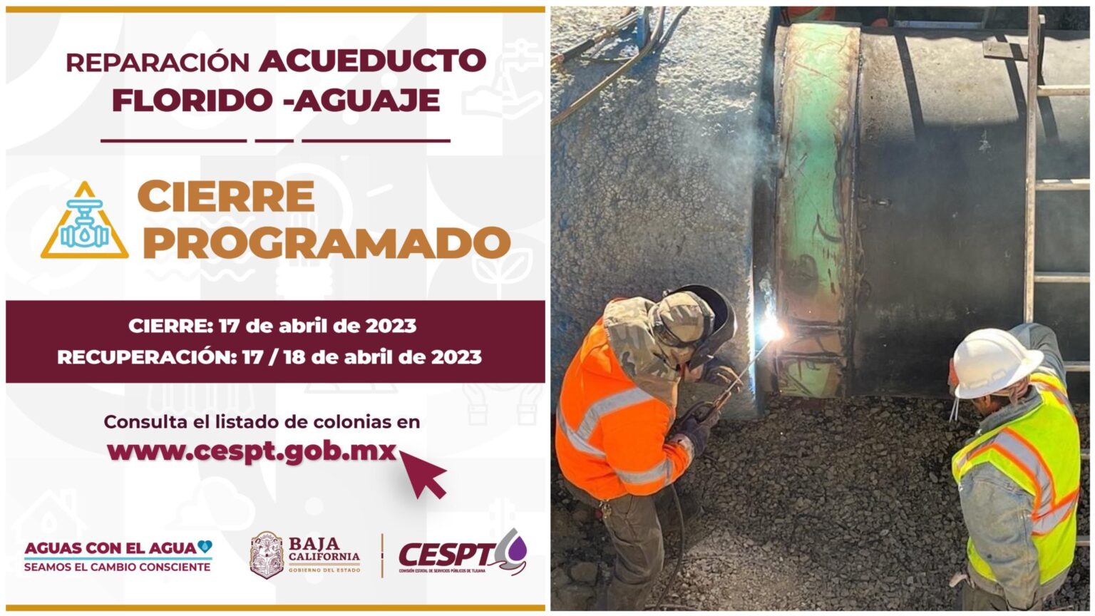 segundo cierre de agua por reparaciones en acueducto Florido-Aguaje